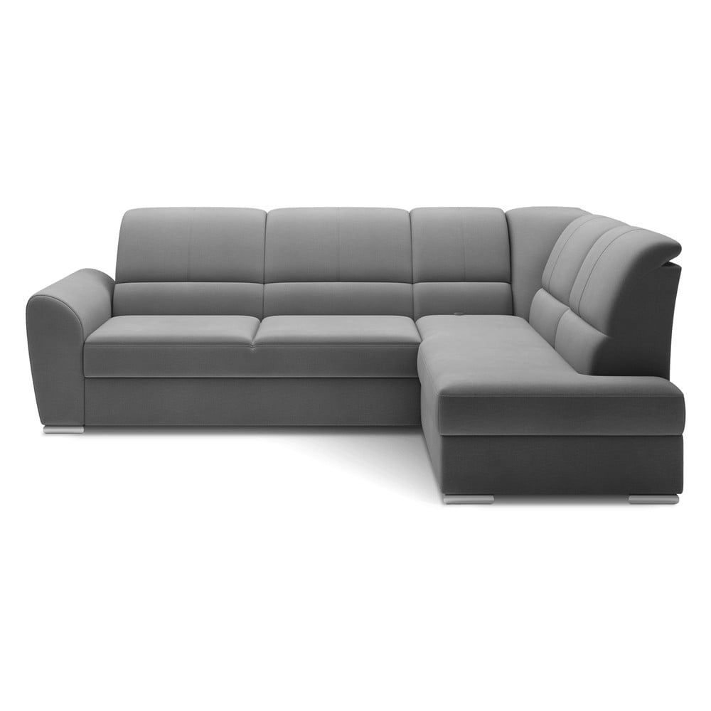 Sivá zamatová rozkladacia/s úložným priestorom rohová pohovka (pravý roh/do L) Siber – ELTAP