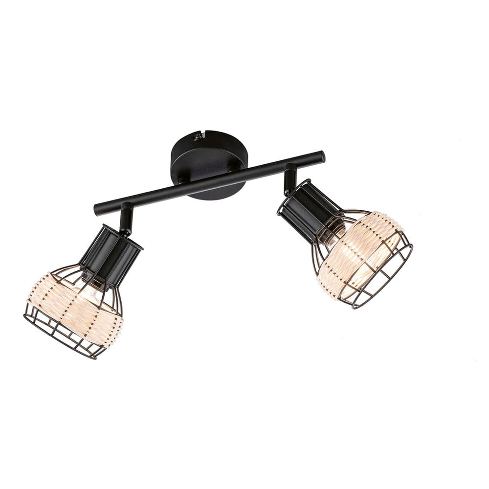 Čierne stropné svietidlo s kovovo-ratanovým tienidlom 10x28 cm Straw – Fischer & Honsel