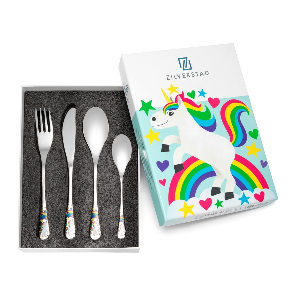 Antikoro detský príbor v striebornej farbe 4 ks Unicorn – Zilverstad