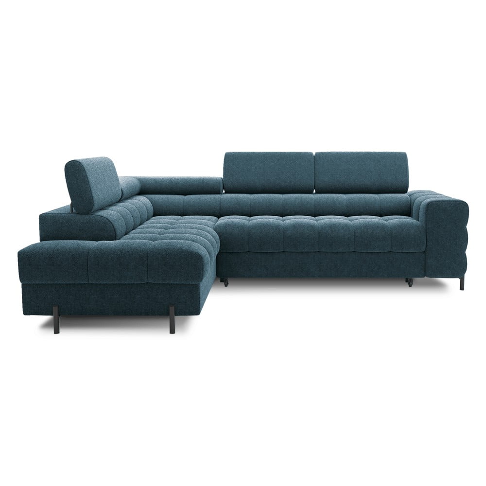 Modrá rozkladacia/s úložným priestorom rohová pohovka z textílie buklé (ľavý roh/do L) Ferucce – ELTAP