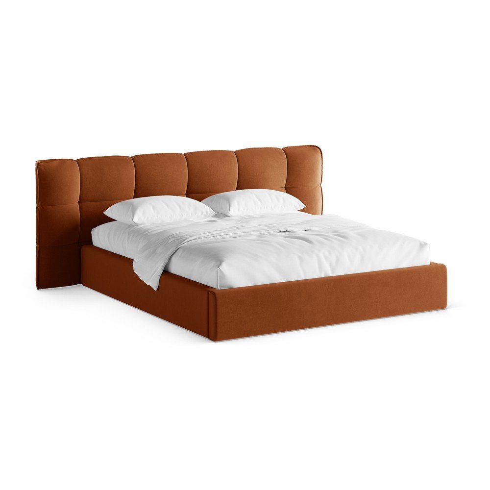 Čalúnená dvojlôžková posteľ s úložným priestorom s roštom 140x200 cm v terakotovej farbe Eric – Micadoni