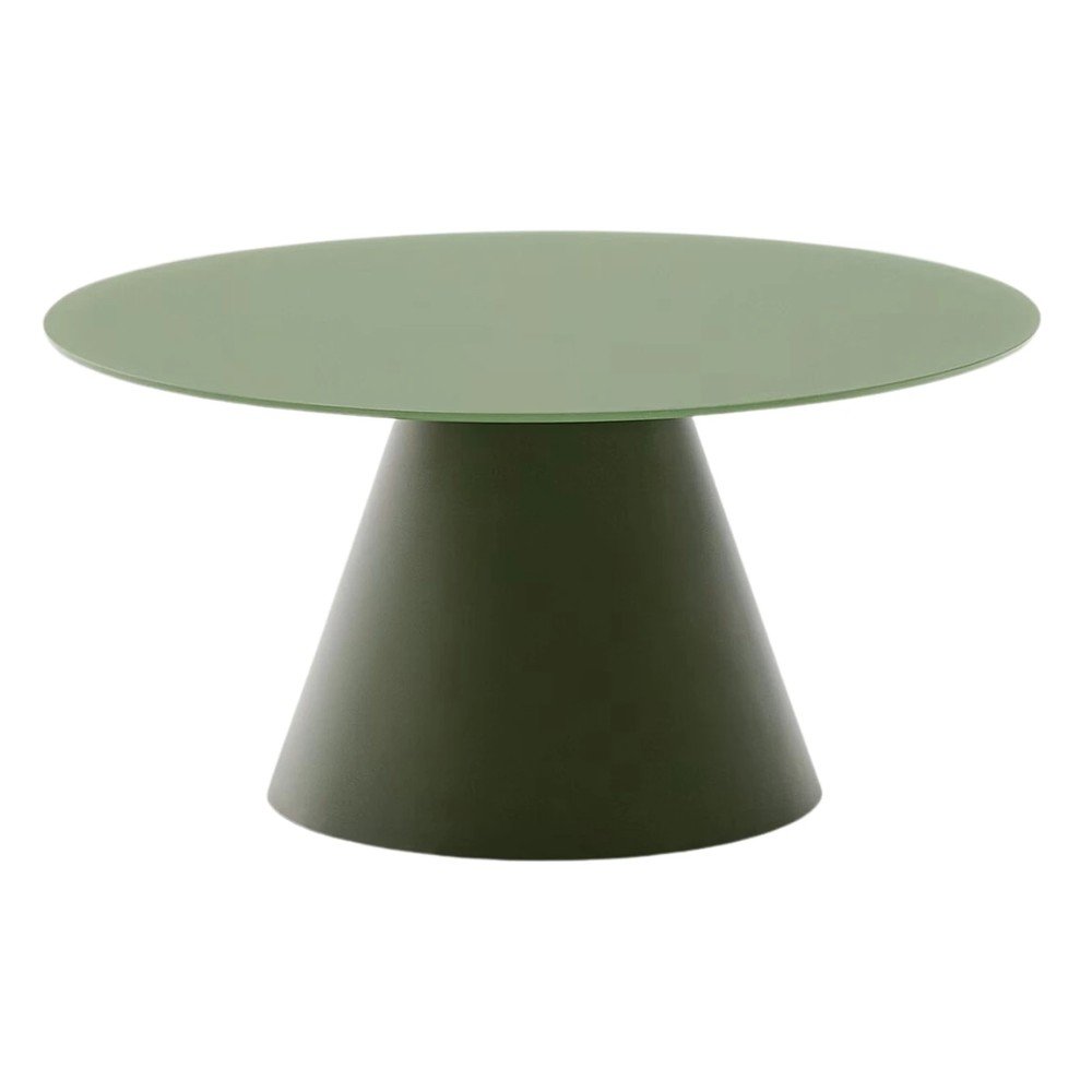 Zelený okrúhly konferenčný stolík so sklenenou doskou ø 80 cm Wilshire – Kave Home
