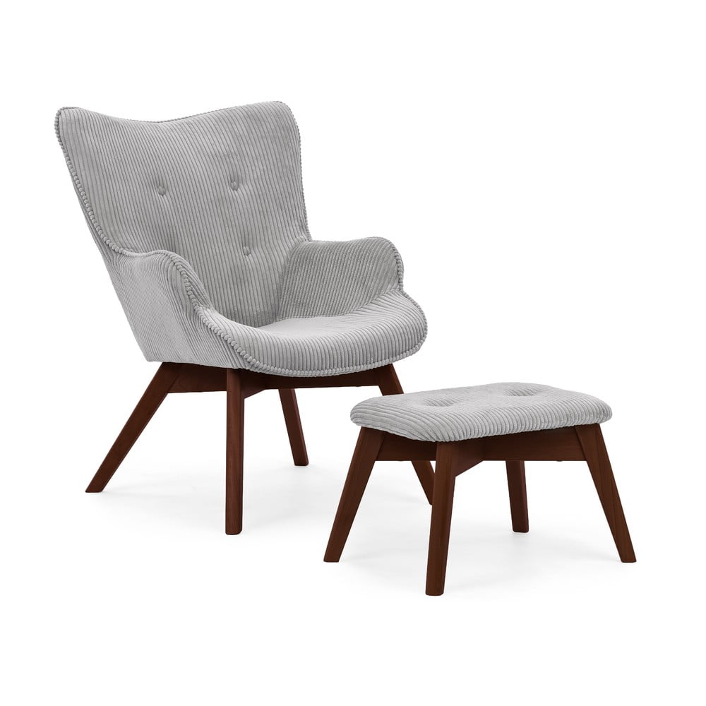 Sivé menčestrové kreslo s podnožkou Niko – Ropez