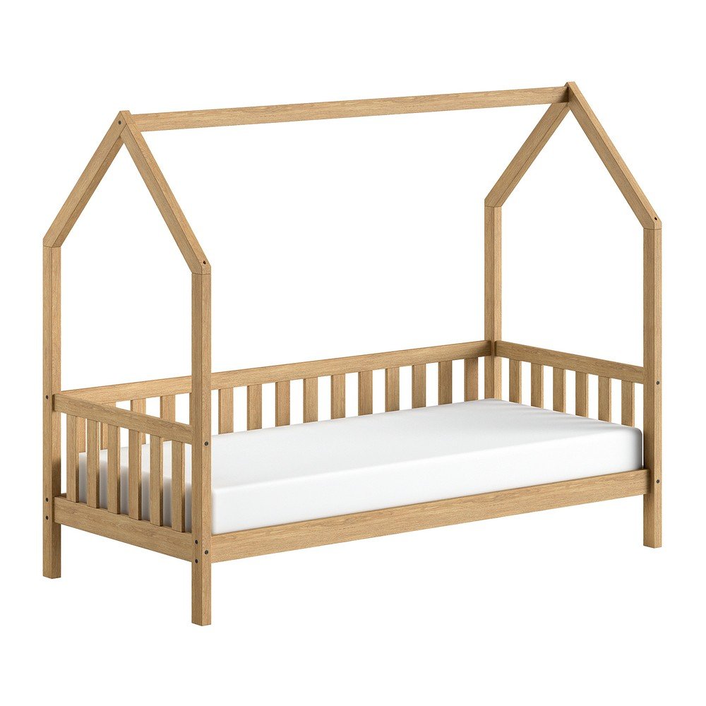 Domčeková detská posteľ z dubového dreva s roštom 90x200 cm v prírodnej farbe Cabane – Vipack