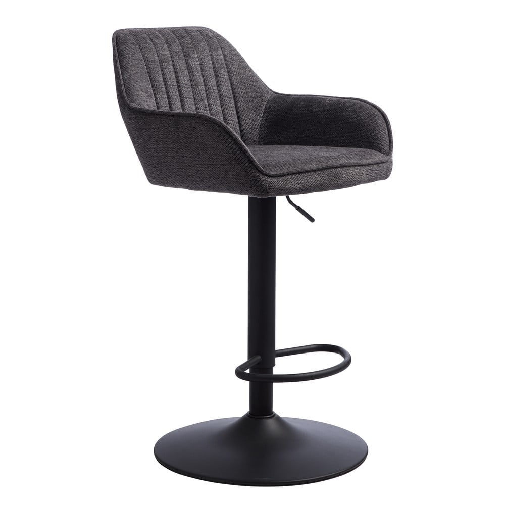 Tmavosivá čalúnená barová stolička s nastaviteľnou výškou/s podrúčkami (výška sedadla 65 cm) Nolan – Unique Furniture