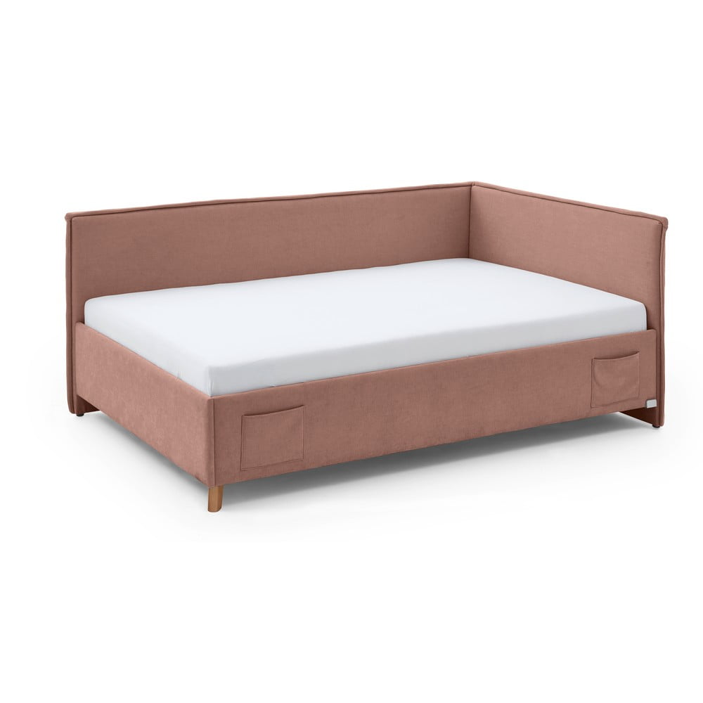 Ružová čalúnená rohová detská posteľ bez roštu 140x200 cm Fun – Meise Möbel