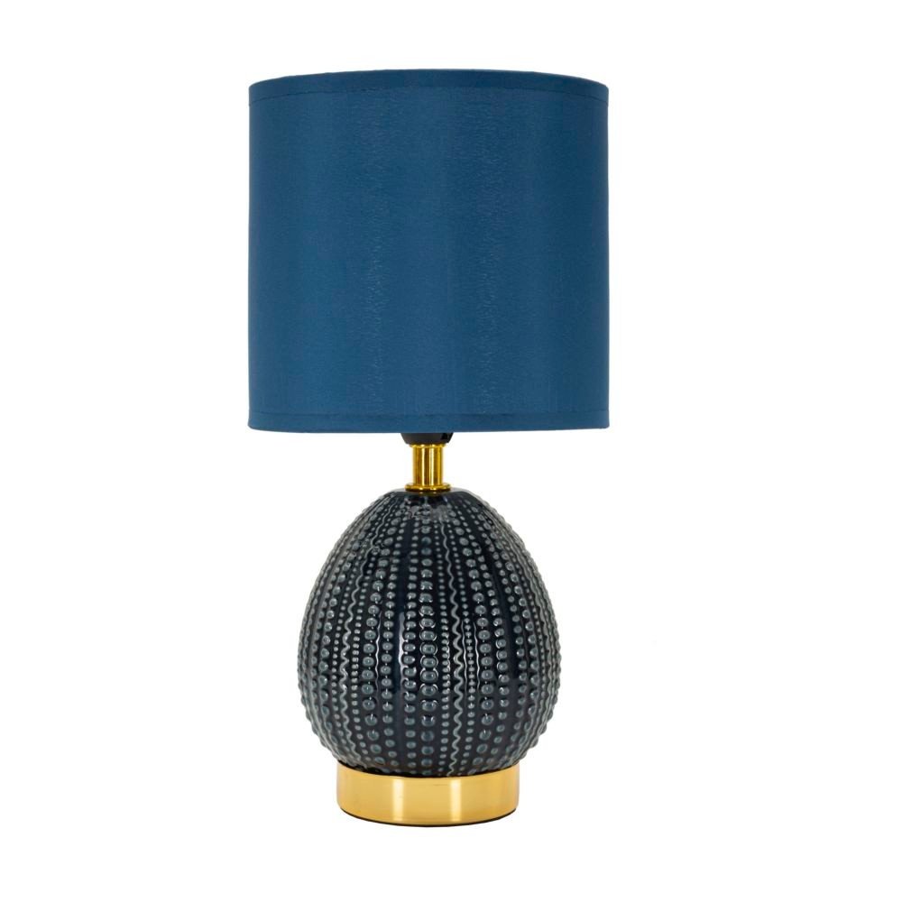 Modrá keramická stolová lampa s textilným tienidlom (výška  30