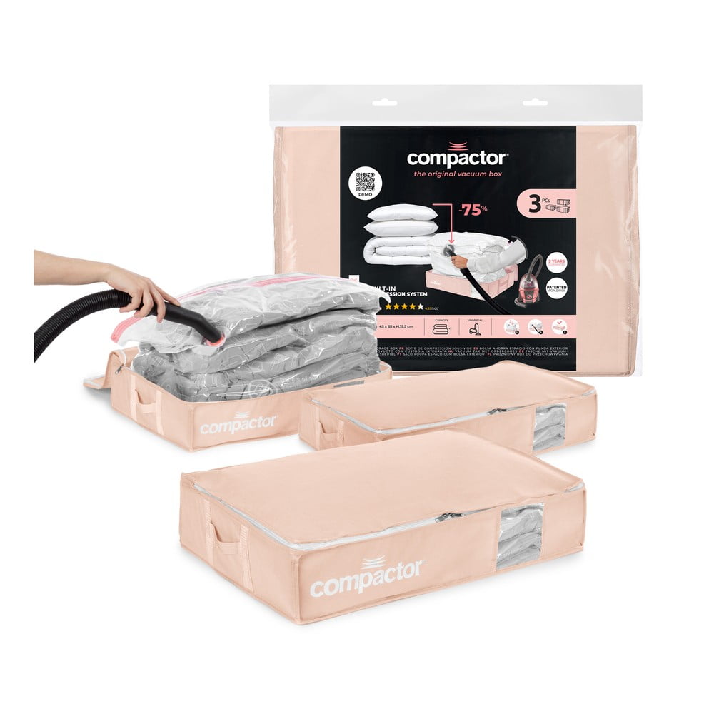 Vákuové plastové úložné boxy pod posteľ v súprave 3 ks 65x45x15