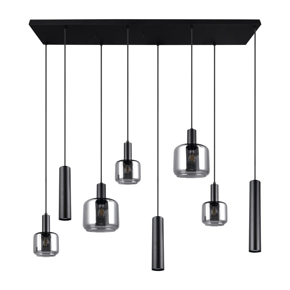 Čierne závesné svietidlo s kovovo-skleneným tienidlom Mataro – Trio