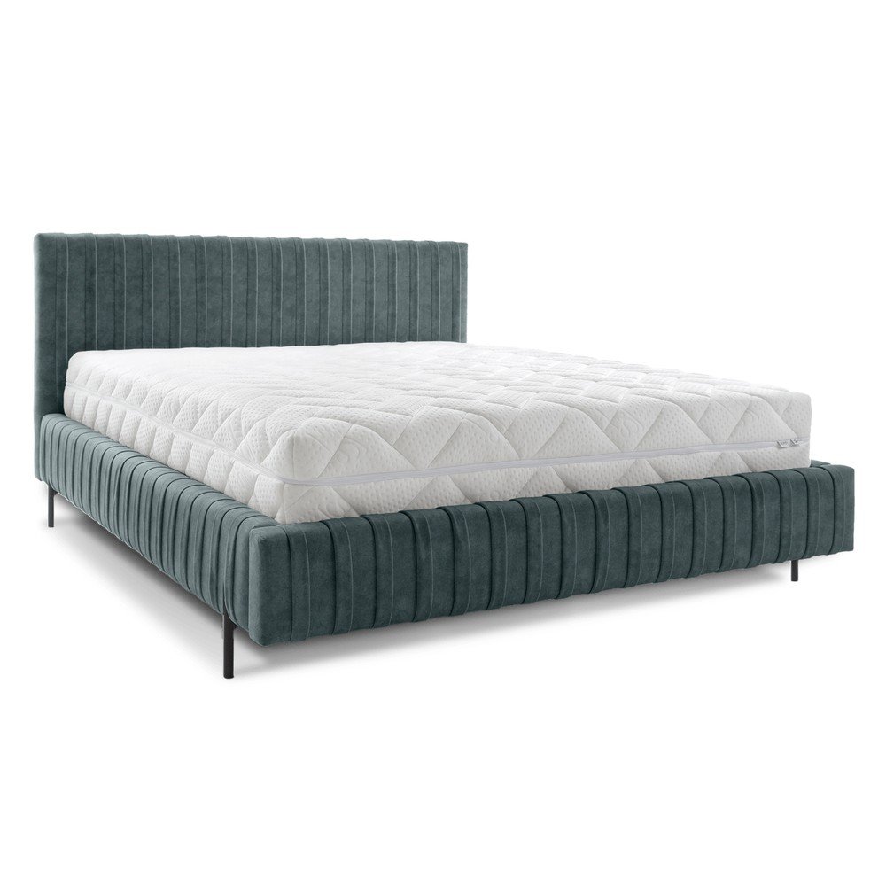 Čalúnená dvojlôžková posteľ s úložným priestorom s roštom 180x200 cm v petrolejovej farbe Plissa – ELTAP