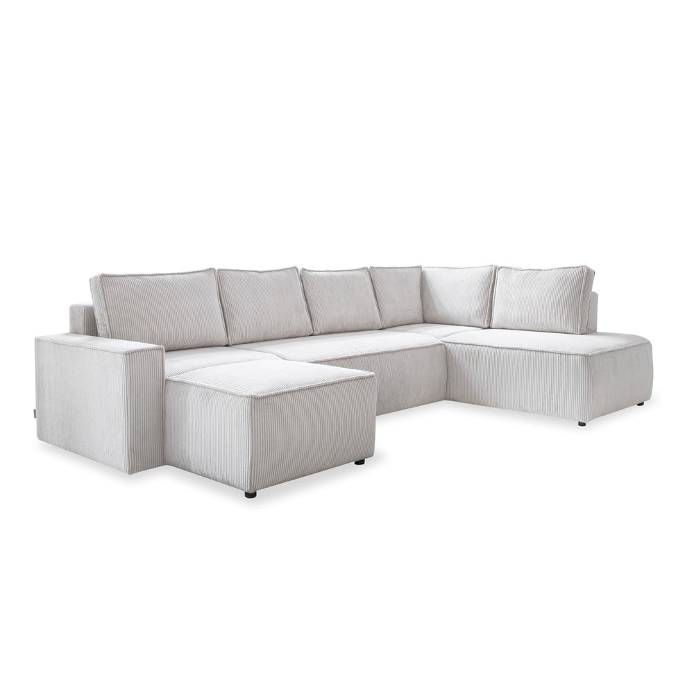 Biela menčestrová rozkladacia rohová pohovka (pravý roh/do tvaru "U") Brave Dave – Miuform