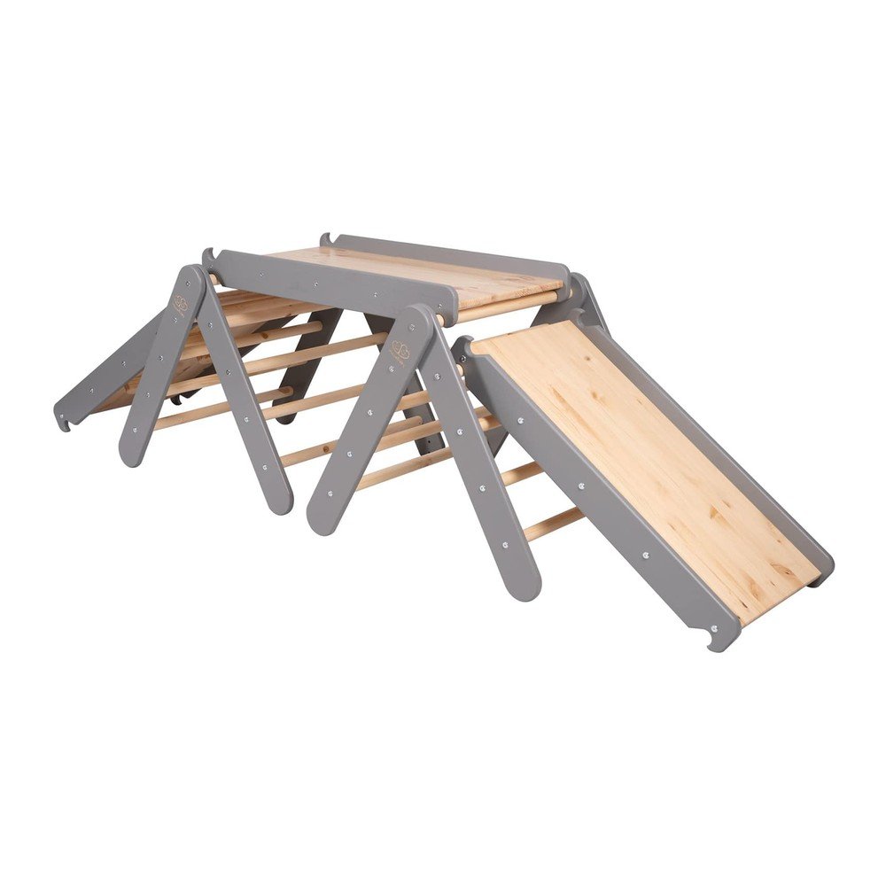 Sivý/v prírodnej farbe pikler trojuholník z borovicového dreva 265x61x60 cm Montessori – Meowbaby