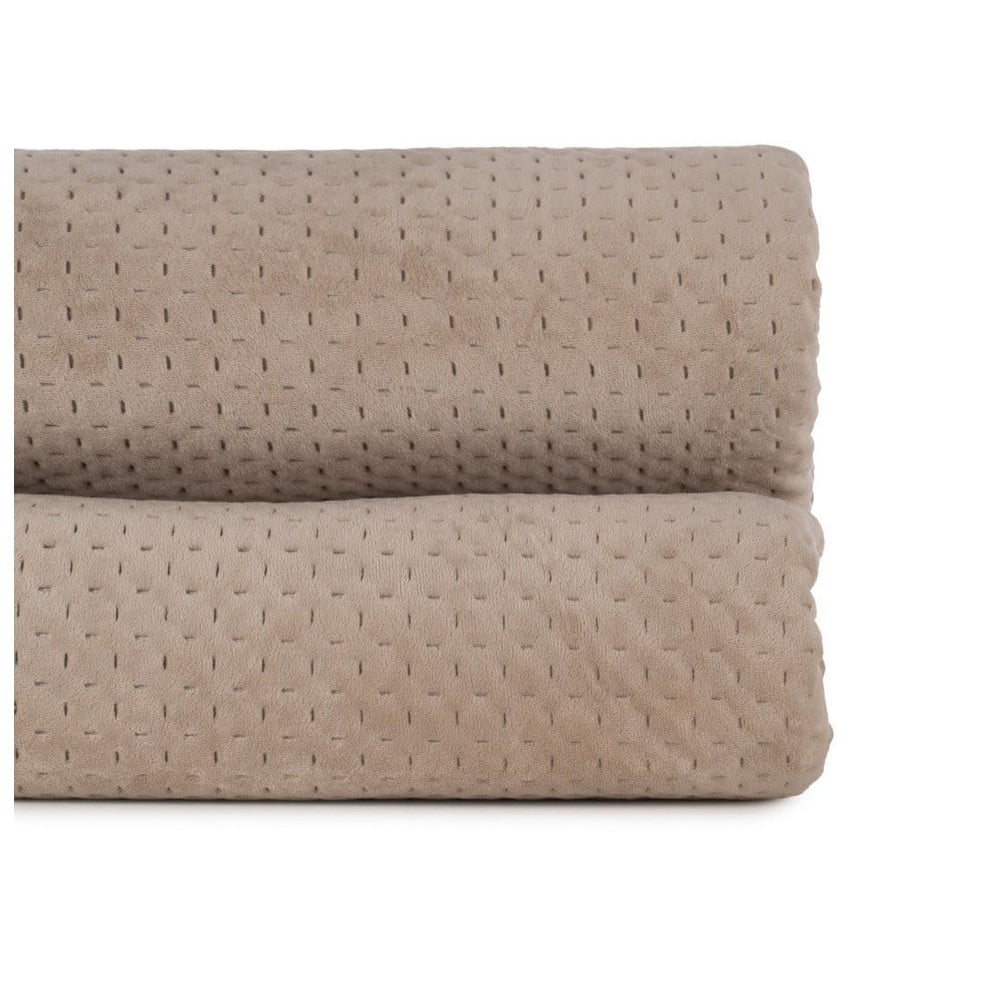 Béžový zamatový prešívaný pléd 240x260 cm – Ixia