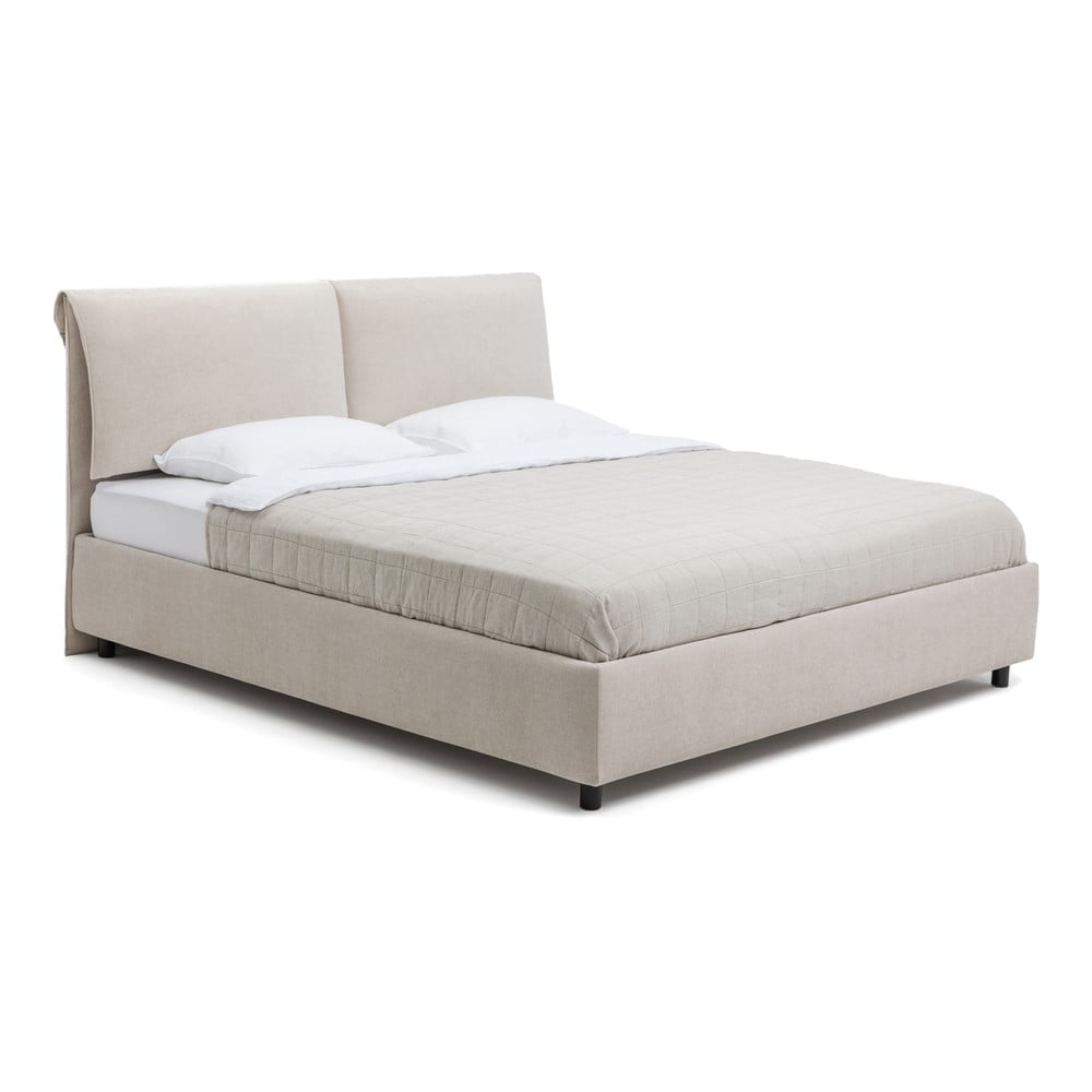 Béžová čalúnená dvojlôžková posteľ s úložným priestorom s roštom 180x200 cm Myra Pillow – Bonami Selection