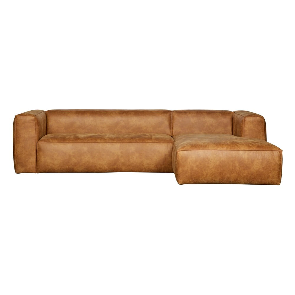 Hnedá rohová pohovka z recyklovanej kože WOOOD Bean