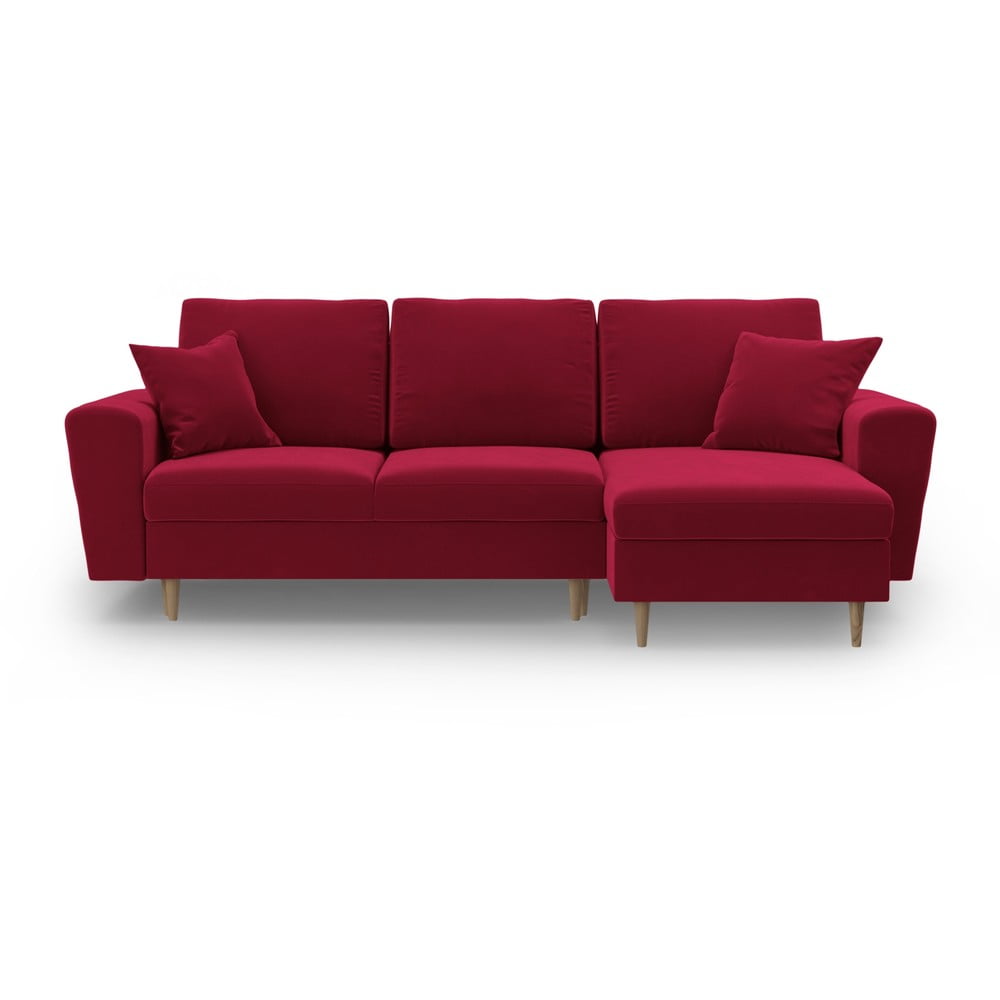 Červená zamatová rozkladacia/s úložným priestorom rohová pohovka Kyoto – Cosmopolitan Design