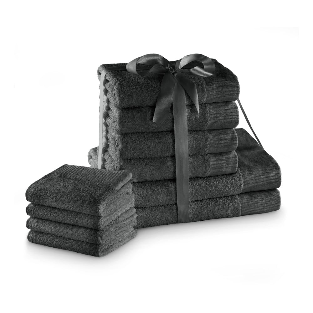 Tmavosivé froté bavlnené uteráky a osušky v súprave 10 ks Amari – Restilo