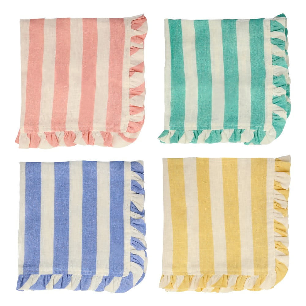 Ľanové obrúsky v súprave 4 ks Stripe Ruffle – Meri Meri