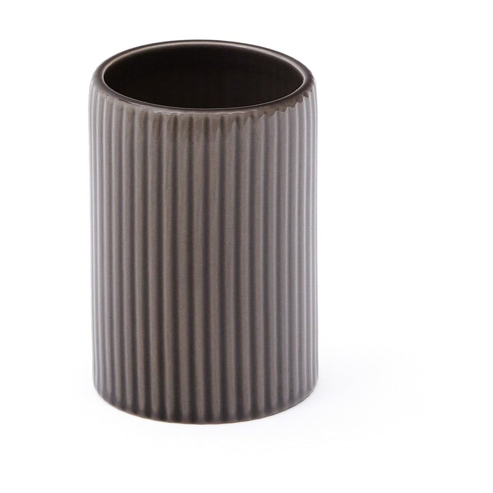 Tmavohnedý keramický téglik na zubné kefky Selime – Kave Home