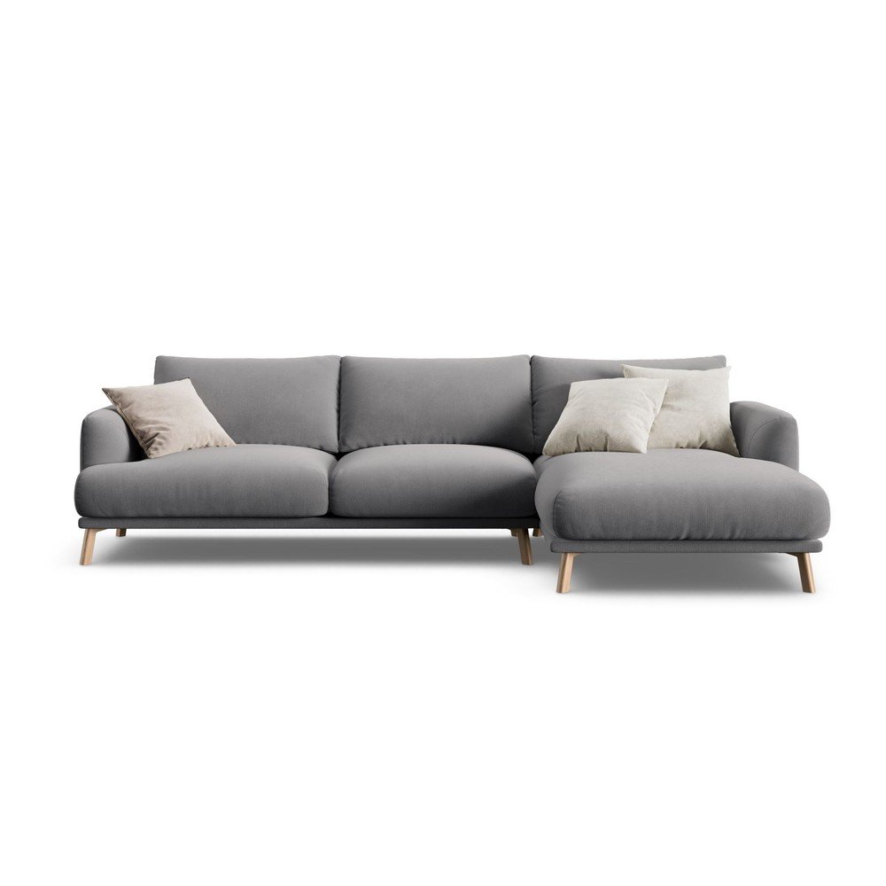 Sivá zamatová rohová pohovka (pravý roh/s leňoškou) Naomi – Micadoni