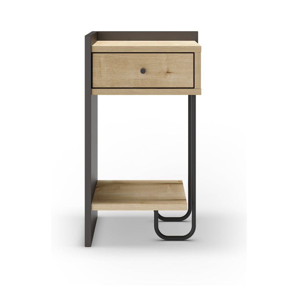 Čierny/v prírodnej farbe nočný stolík v dekore duba s poličkami Mercure – Marckeric