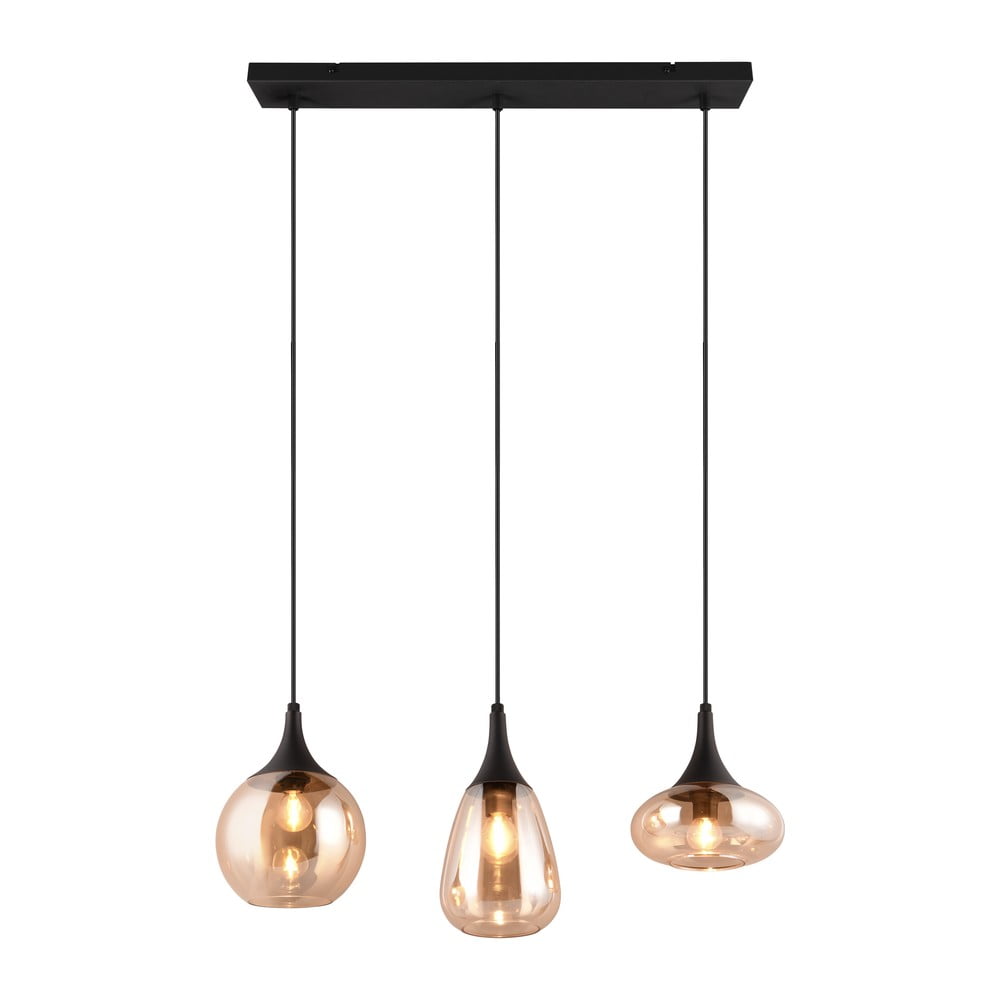 Čierno-oranžové závesné svietidlo so skleneným tienidlom Lumina – Trio