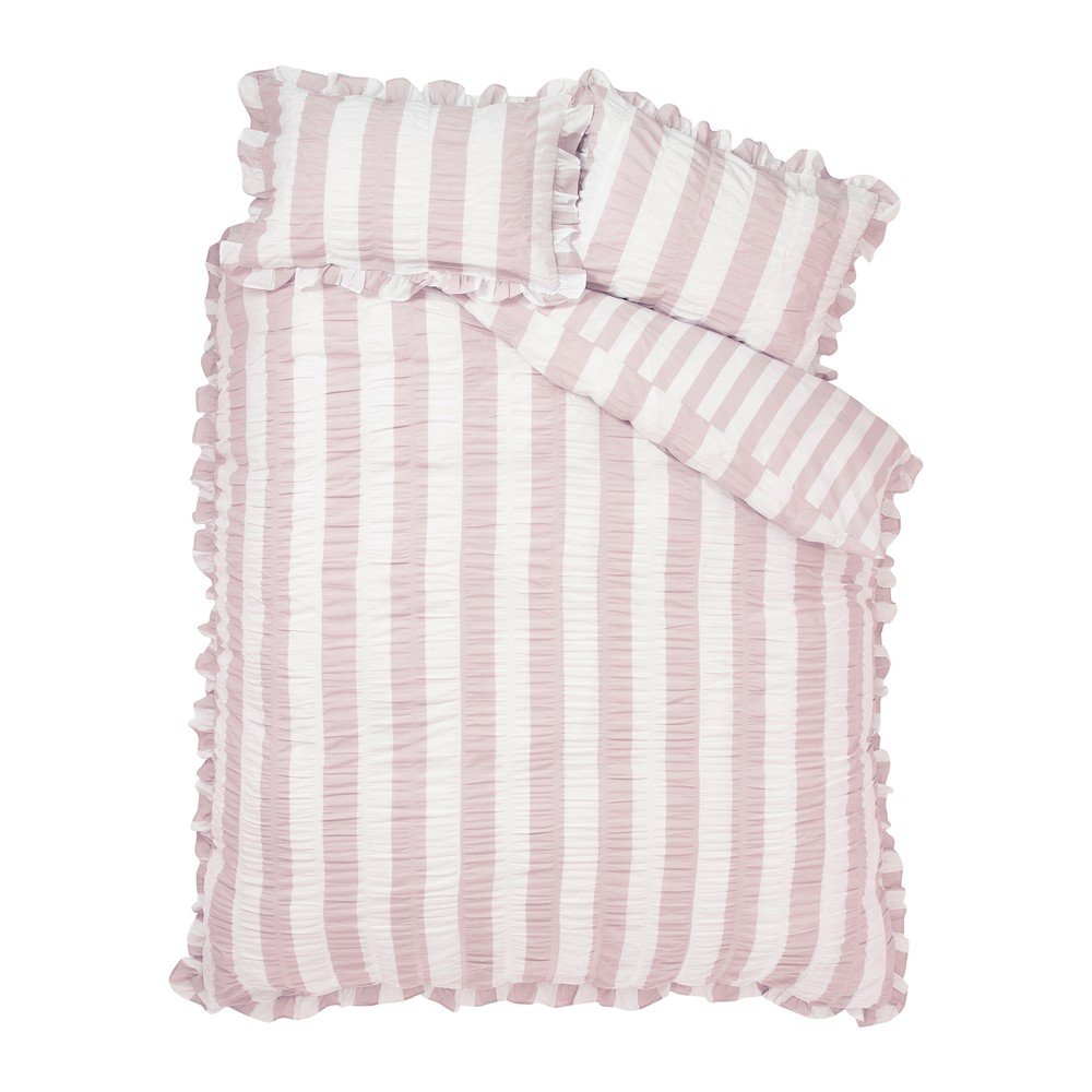 Ružové obliečky na jednolôžko 135x200 cm Seersucker Frill Stripe – Catherine Lansfield