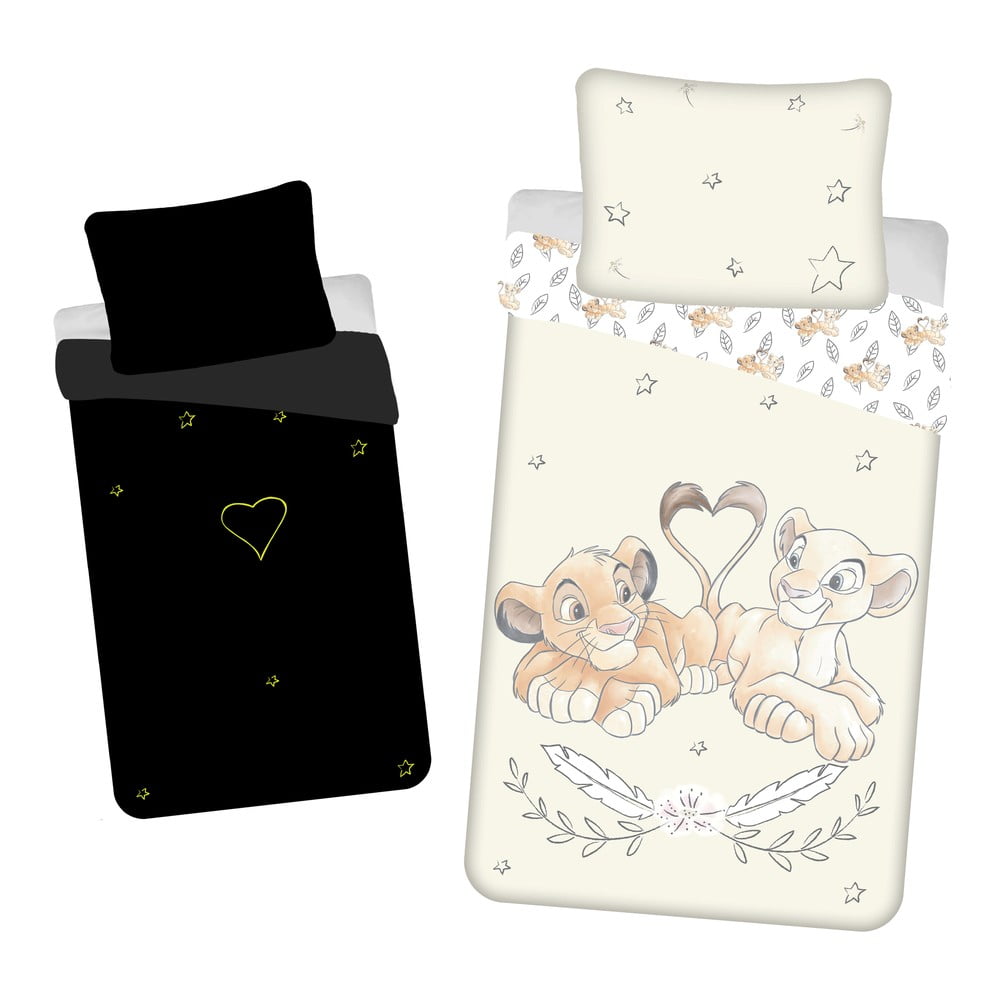 Svetložlté bavlnené detské obliečky so svietiacim efektom na jednolôžko 140x200 cm Lion King "Best friends" – Jerry Fabrics