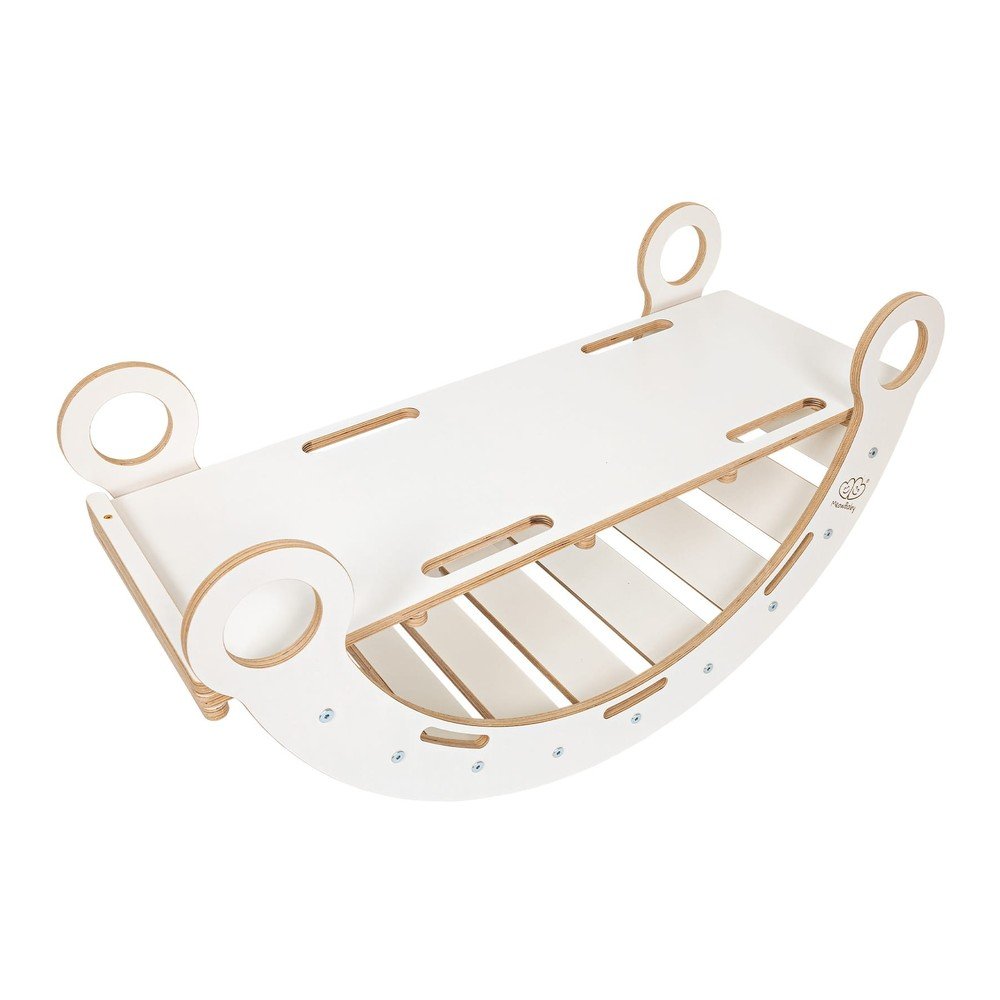 Biela hojdačka z borovicového dreva 39x75x38 cm Montessori – Meowbaby