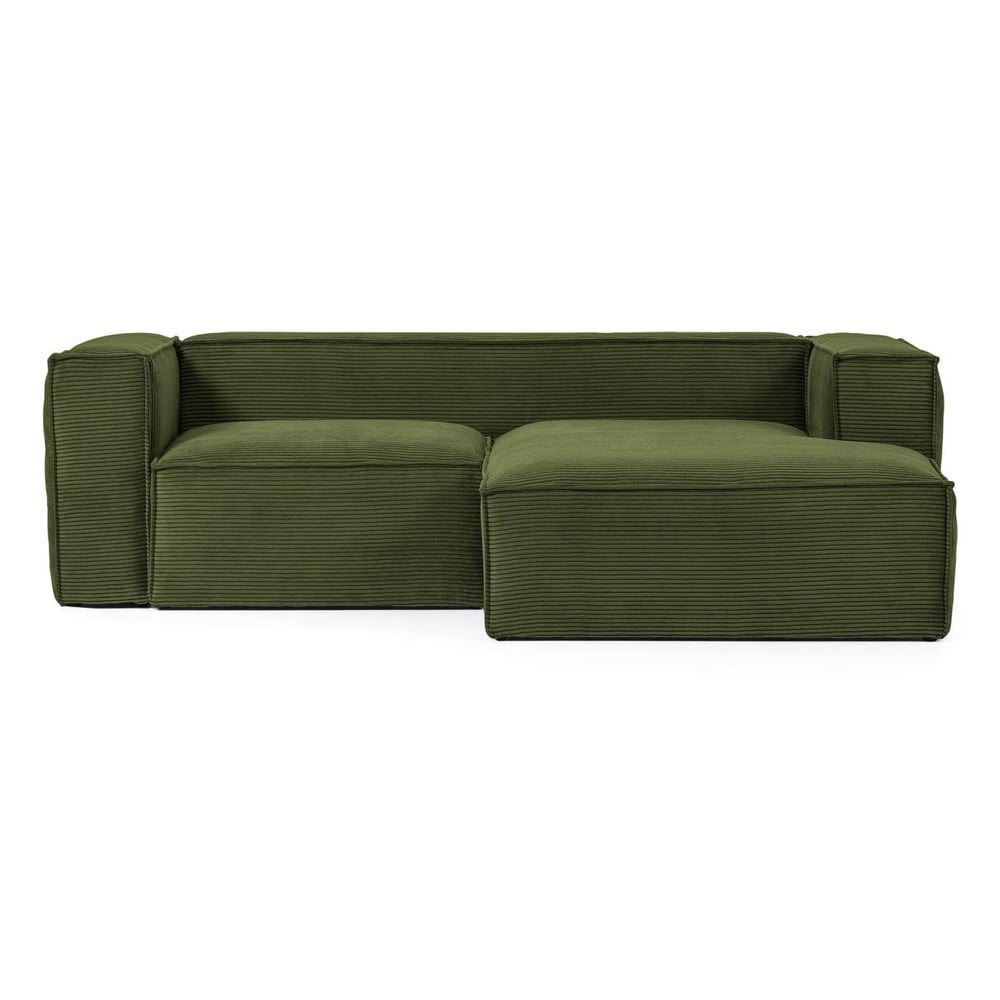 Zelená menčestrová rohová pohovka (pravý roh) Blok - Kave Home