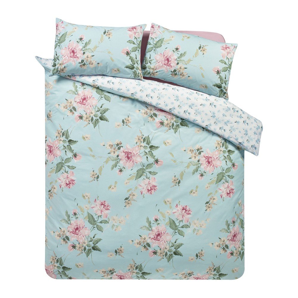 Modré 3-dielne obliečky na dvojlôžko 200x200 cm Avebury Floral – Catherine Lansfield