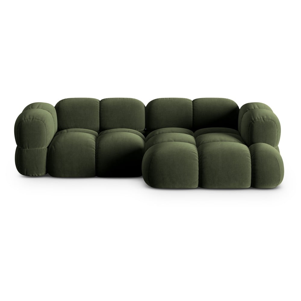 Zelená zamatová rohová pohovka (pravý roh/s leňoškou) Loretto – Cosmopolitan Design