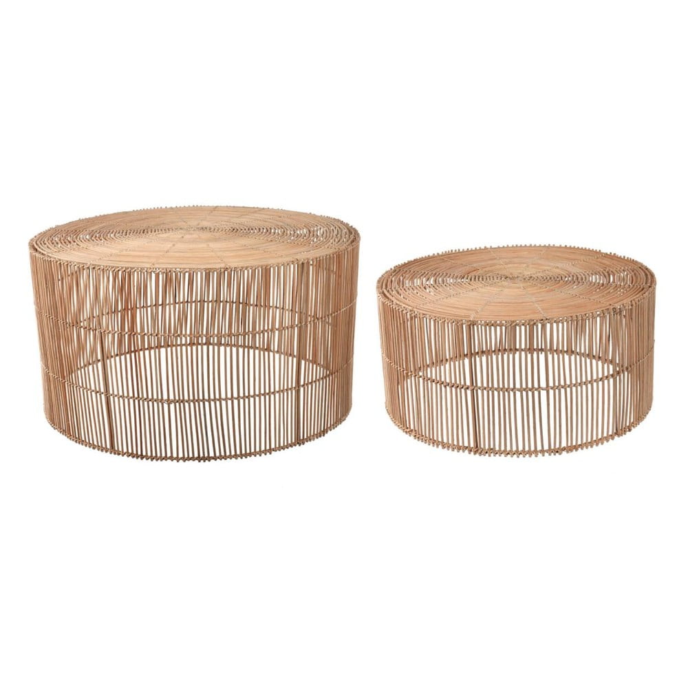 Ratanové okrúhle konferenčné stolíky v súprave 2 ks v prírodnej farbe ø 66 cm Elmima – Kave Home