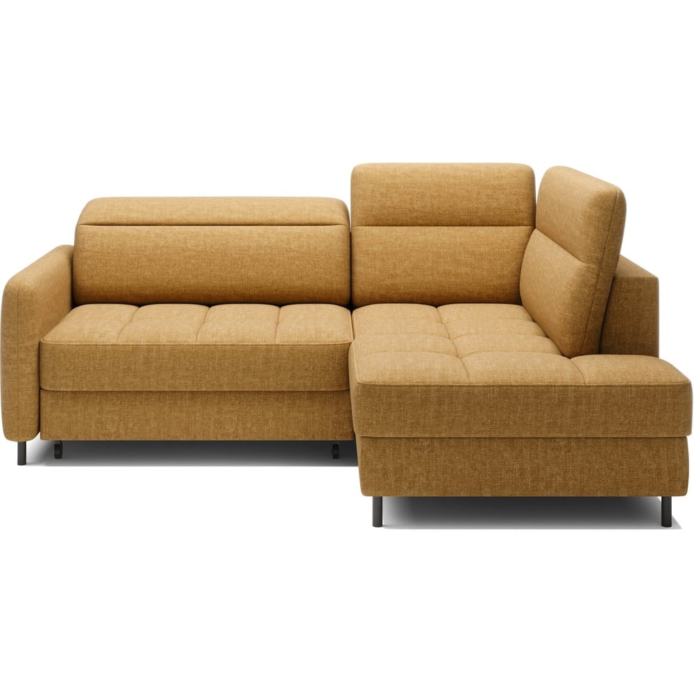 Žltá zamatová rozkladacia/s úložným priestorom rohová pohovka (pravý roh/do L) Barea – ELTAP