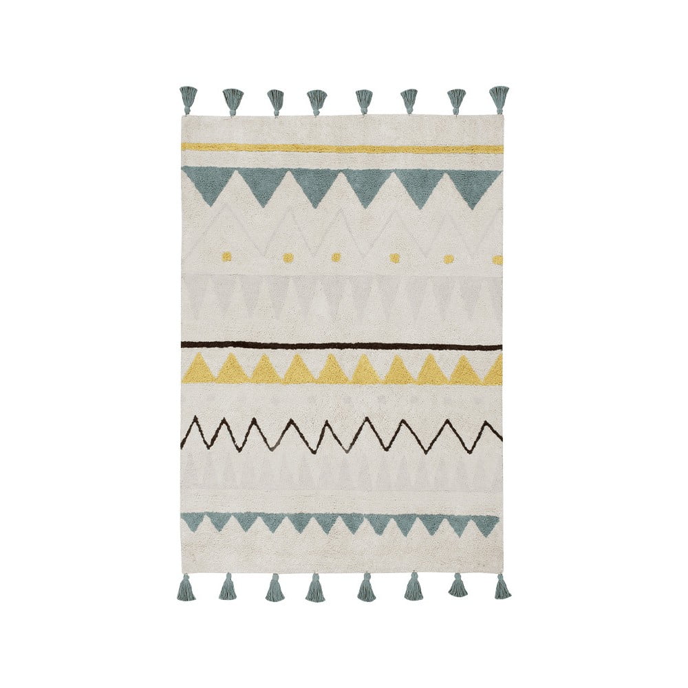 Krémový prateľný ručne tkaný bavlnený detský koberec 140x200 cm Azteca Vintage Blue – Lorena Canals