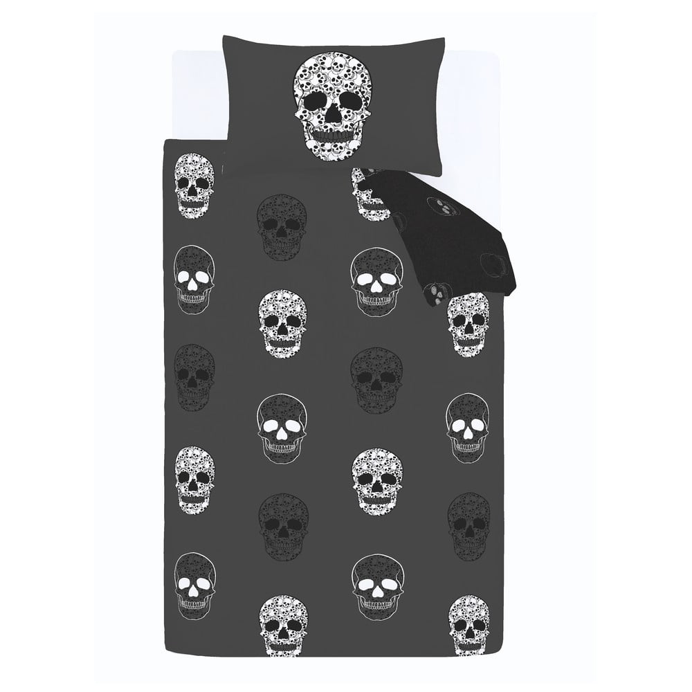 Tmavosivé detské obliečky na jednolôžko 135x200 cm Skulls – Catherine Lansfield