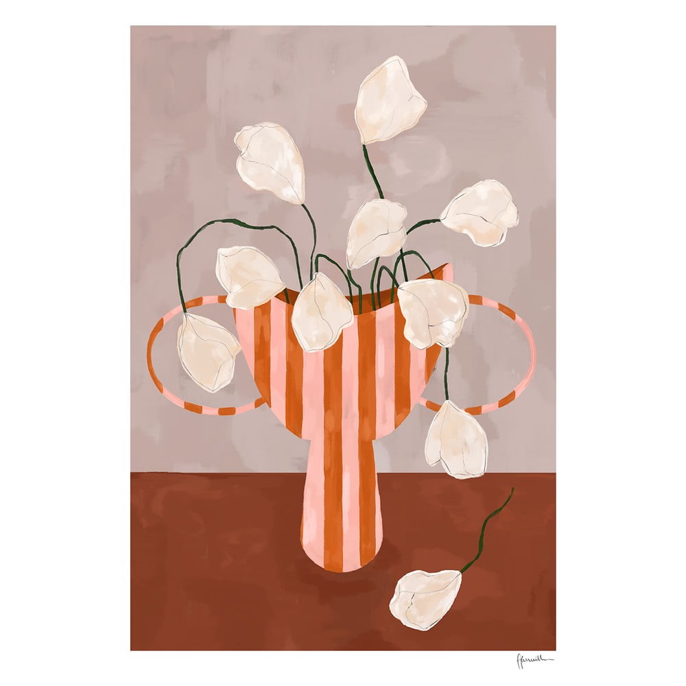 Plagát 30x40 cm White Flowers in Striped Vase – Frankie Penwill – The Poster Club