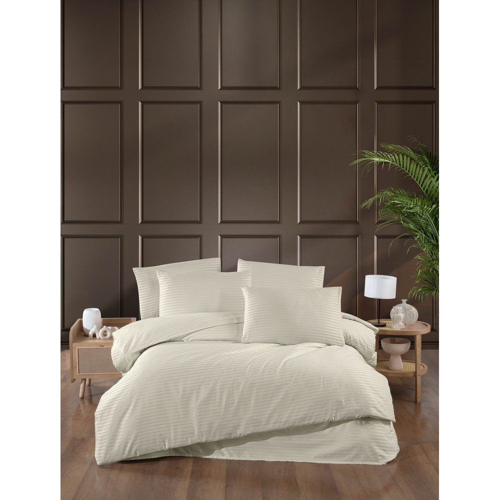 Krémové damaškové obliečky na dvojlôžko/predĺžené s plachtou/4-dielne 200x220 cm – Mila Home