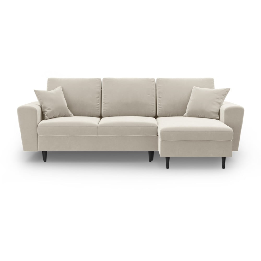 Béžová zamatová rozkladacia/s úložným priestorom rohová pohovka Kyoto – Cosmopolitan Design