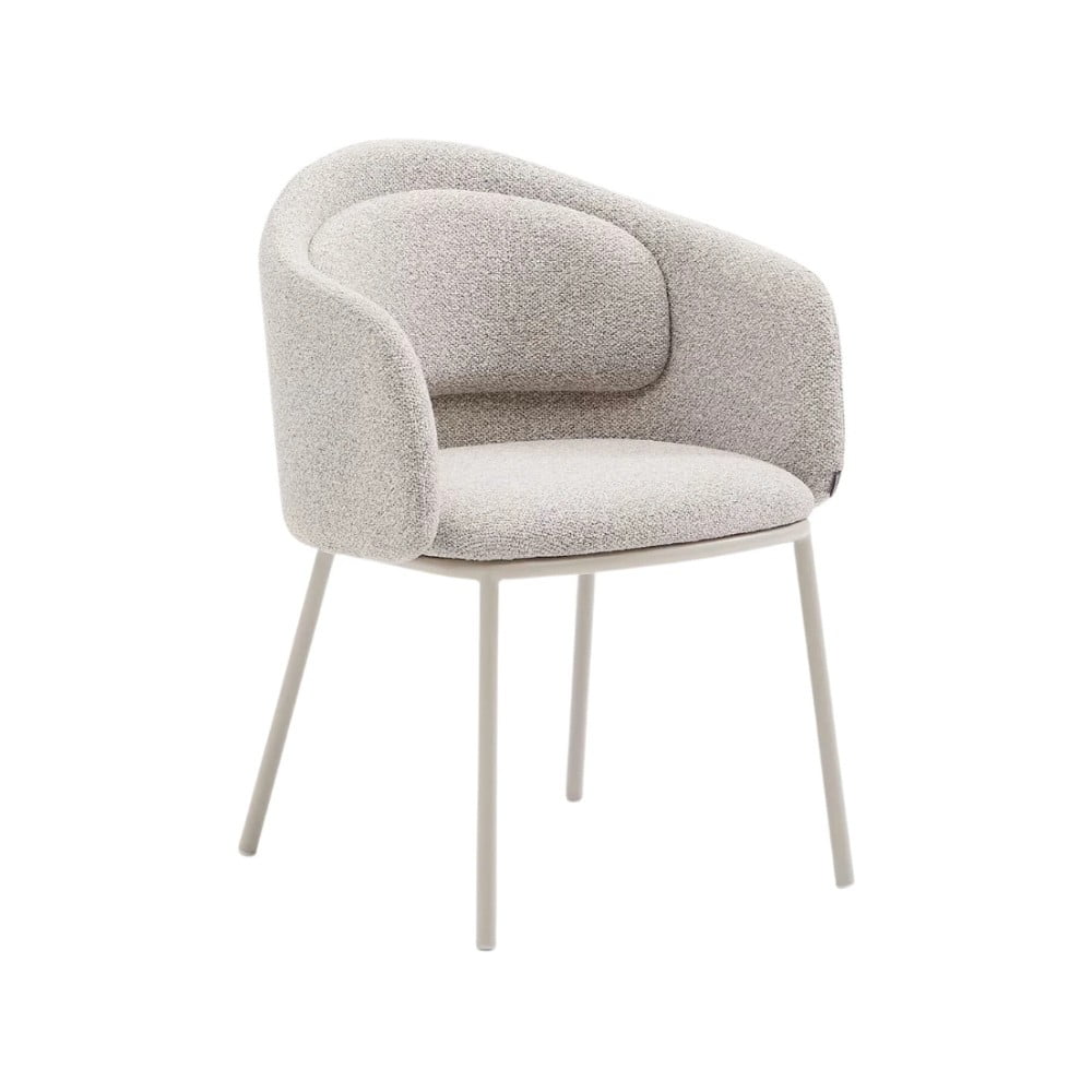 Sivobéžové čalúnené jedálenské kreslo s podrúčkami Minda – Kave Home