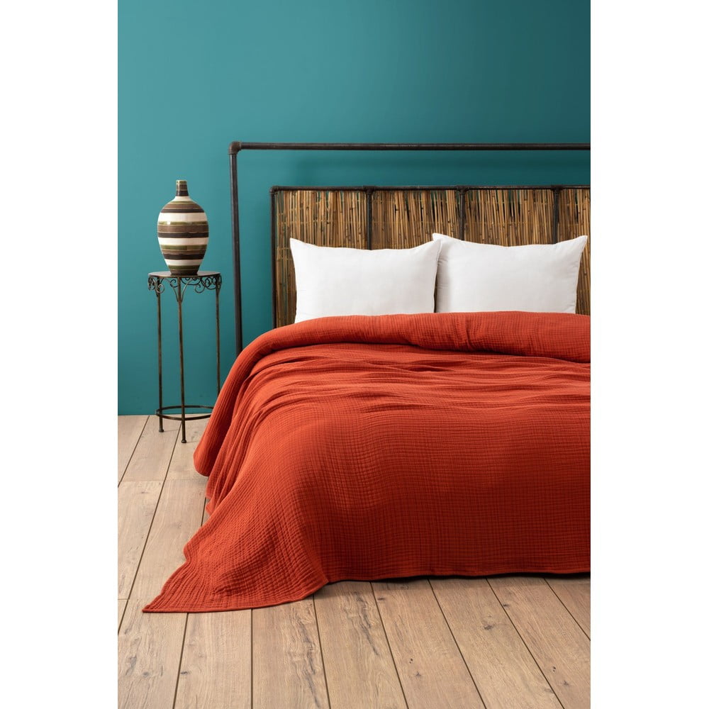 Mušelínový pléd v tehlovej farbe 220x250 cm Muslin – Mijolnir