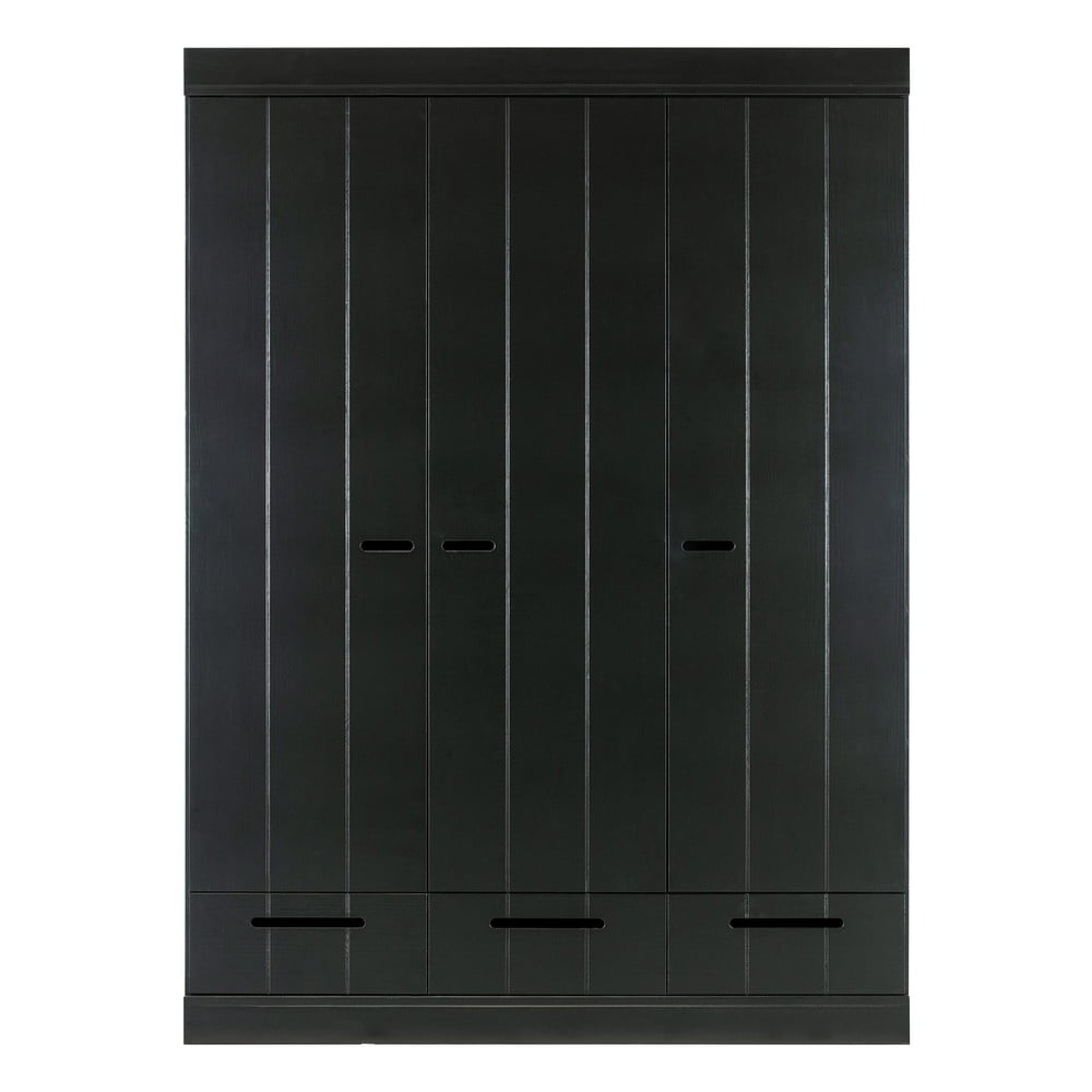 Čierna šatníková skriňa s konštrukciou z borovicového dreva WOOOD Connect