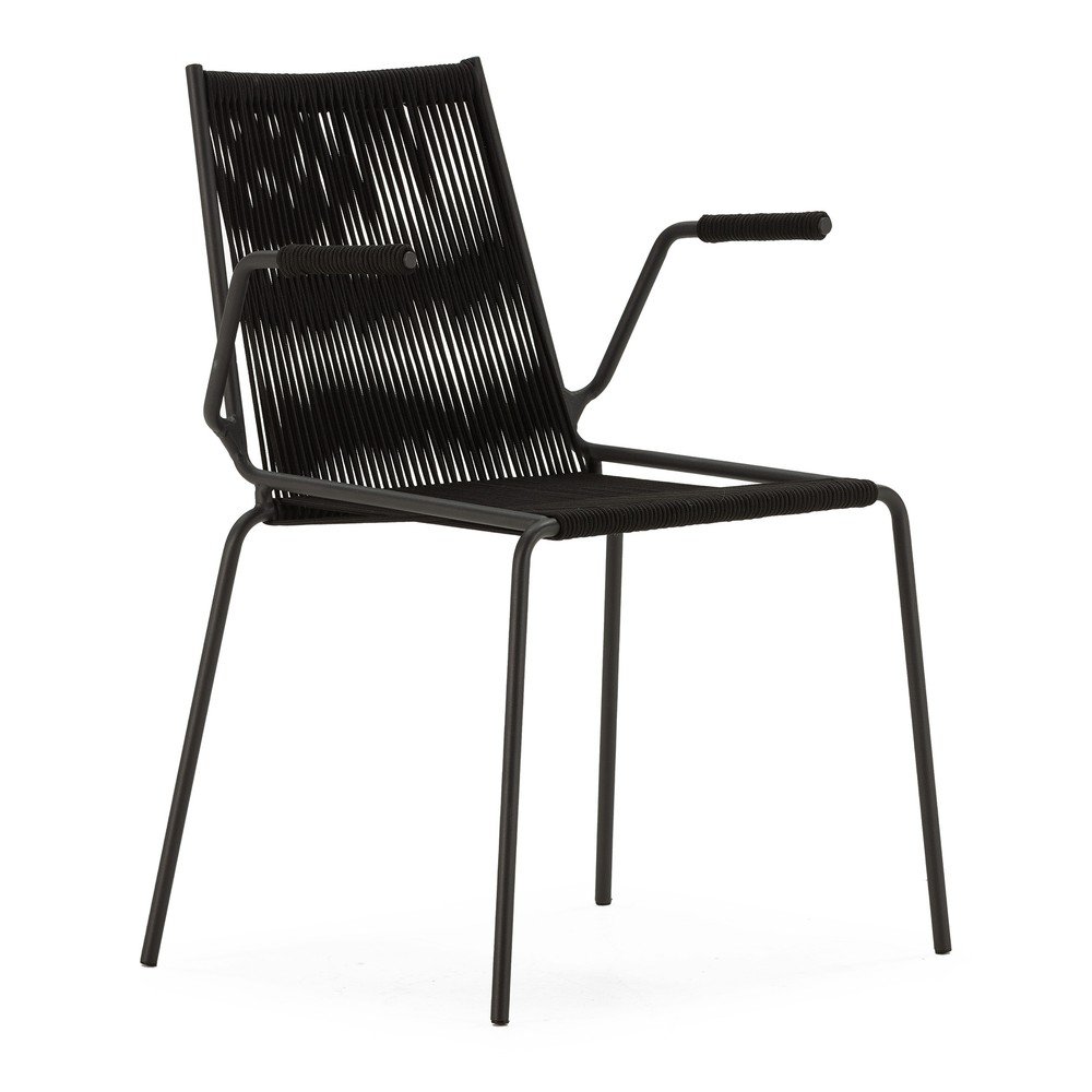 Čierne kovové jedálenské stoličky v súprave s podrúčkami/stohovateľné 2 ks Emily – Marckeric