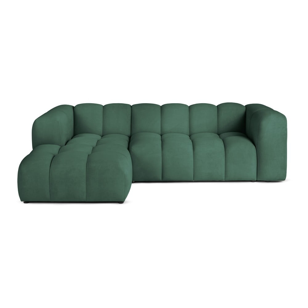 Zelená zamatová rohová pohovka (ľavý roh/s leňoškou) Cube – Bonami Selection