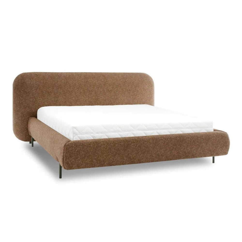 Okrovožltá čalúnená dvojlôžková posteľ s úložným priestorom s roštom 140x200 cm Pointt – ELTAP