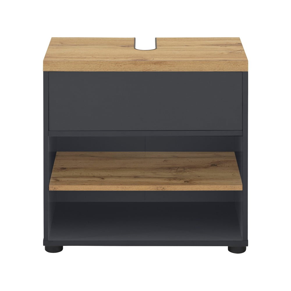 Antracitová skrinka pod umývadlo v dekore duba 60x57 cm Thessa – Støraa