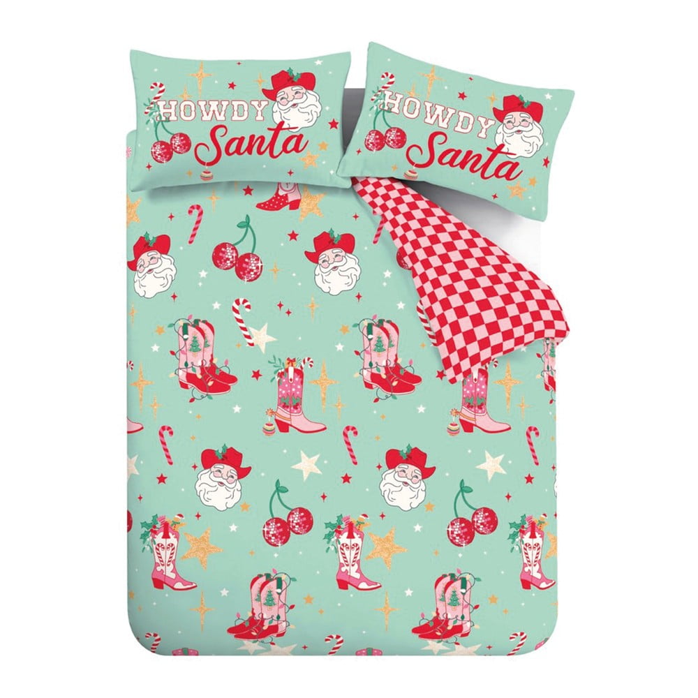 Zelené/ružové obliečky na jednolôžko 135x200 cm Santa's Howdy Christmas – Catherine Lansfield