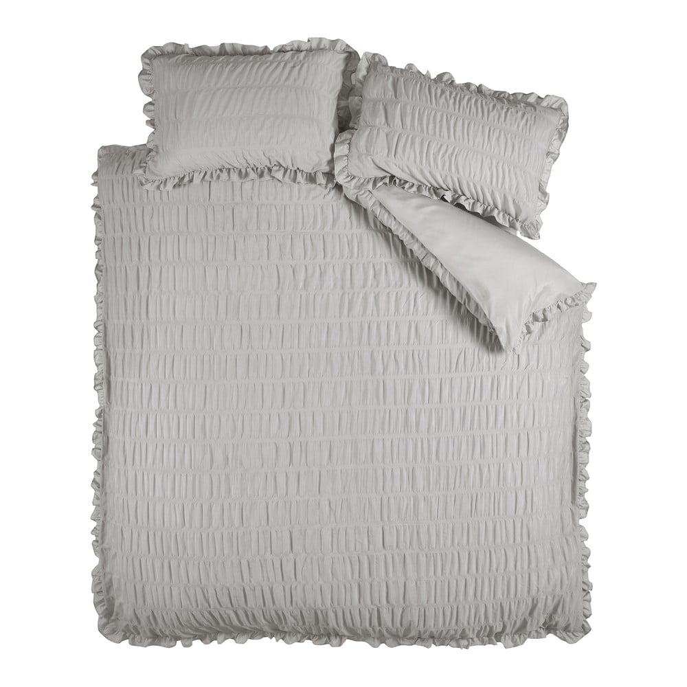 Sivé krepové obliečky na dvojlôžko/predĺžené 230x220 cm Seersucker Frill – Catherine Lansfield