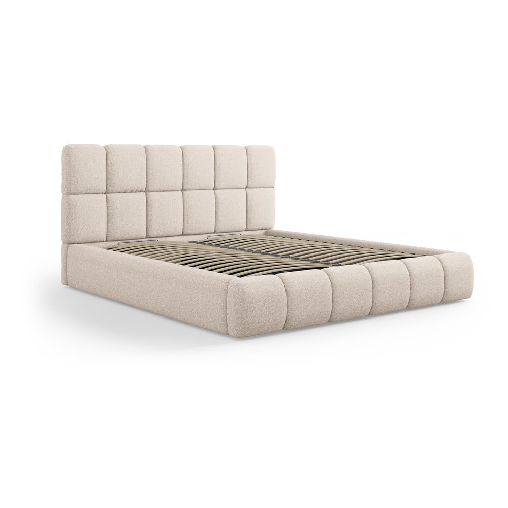 Béžová čalúnená dvojlôžková posteľ s úložným priestorom s roštom 180x200 cm Bellis – Micadoni Home
