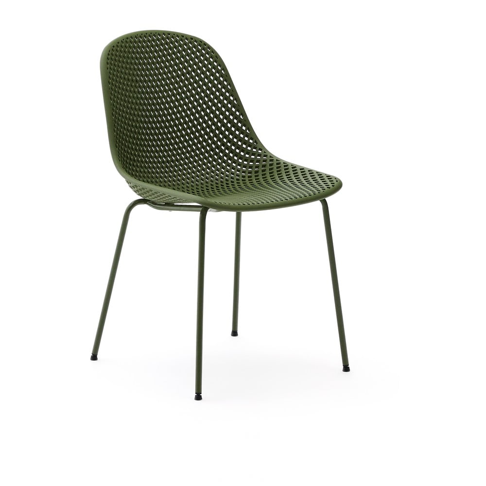Tmavozelená kovová záhradná stolička Quinby – Kave Home